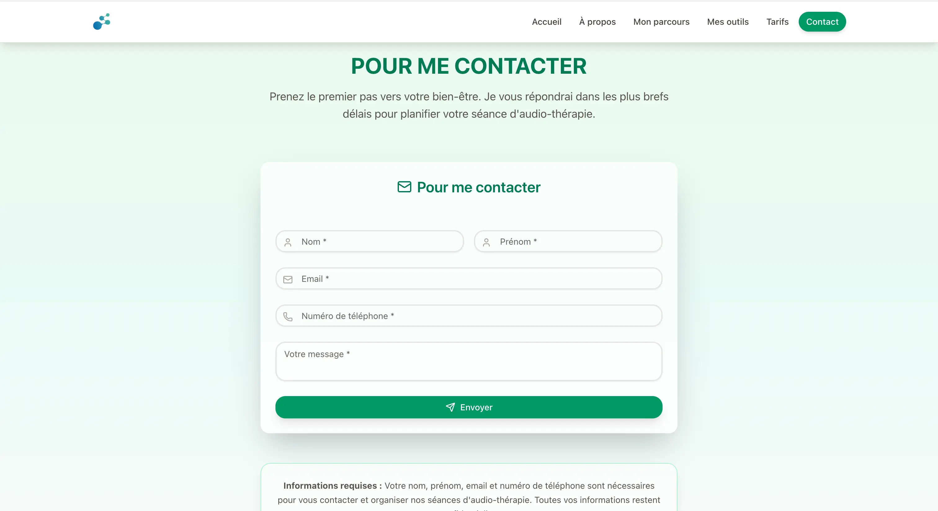 Page Contact du site Éveil à soi