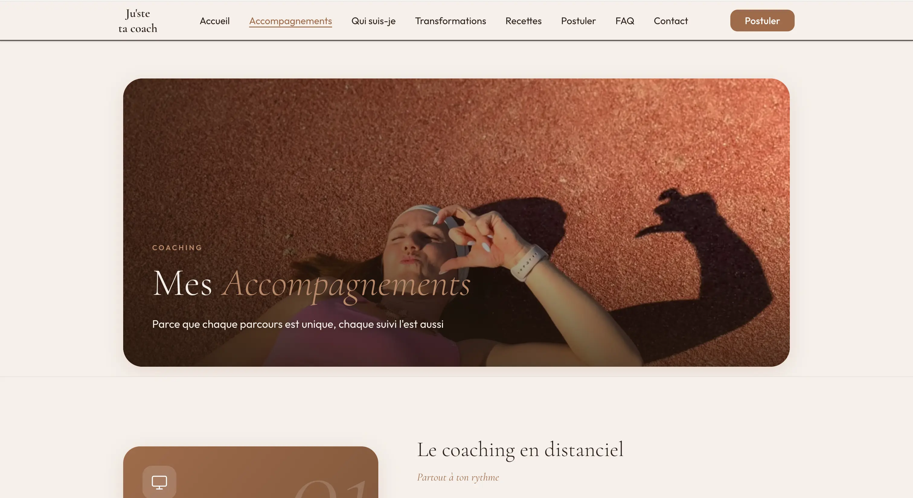 Page Offres du site Juste ta coach