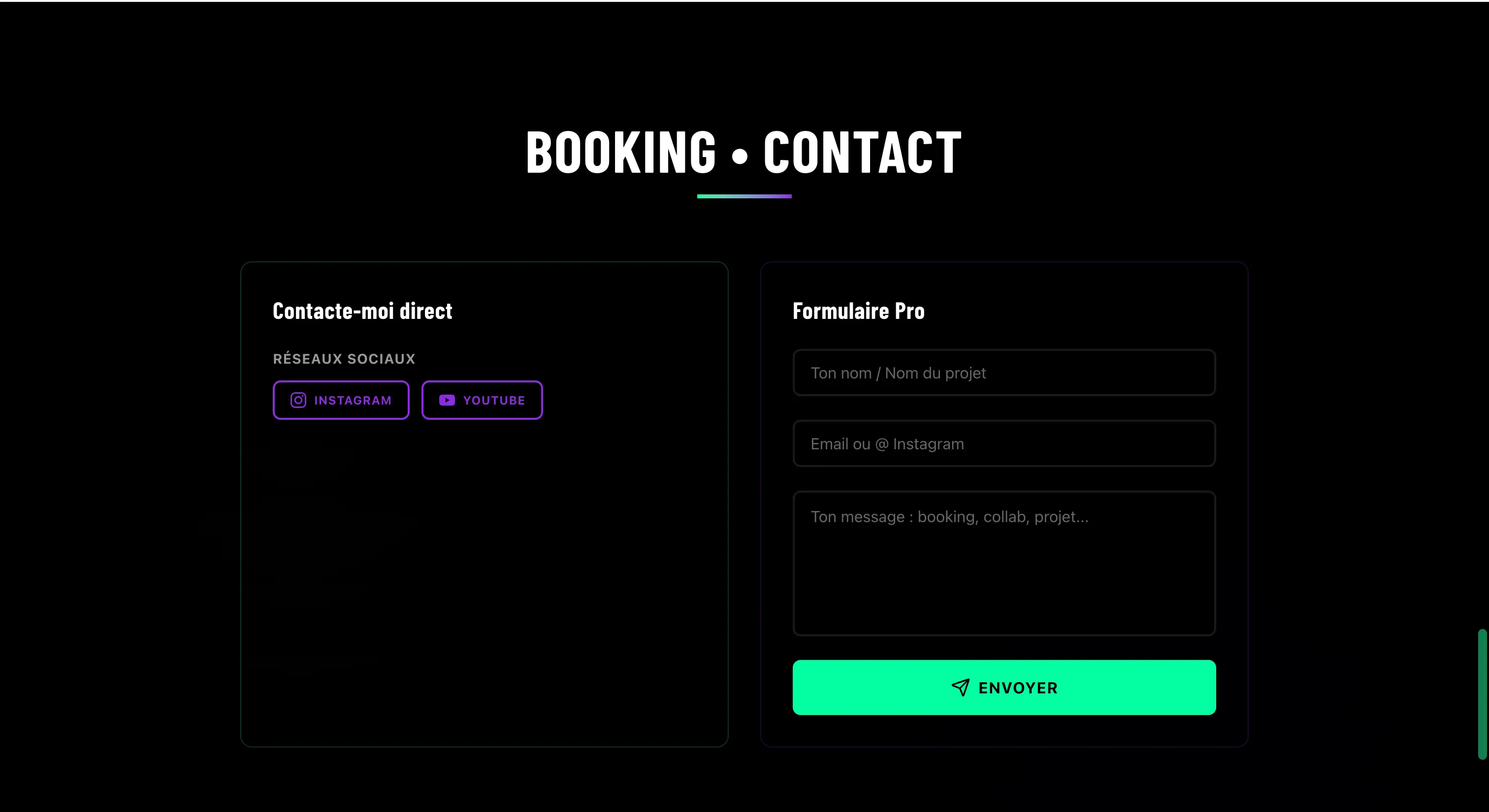 Section booking & contact du site Mada4Bang